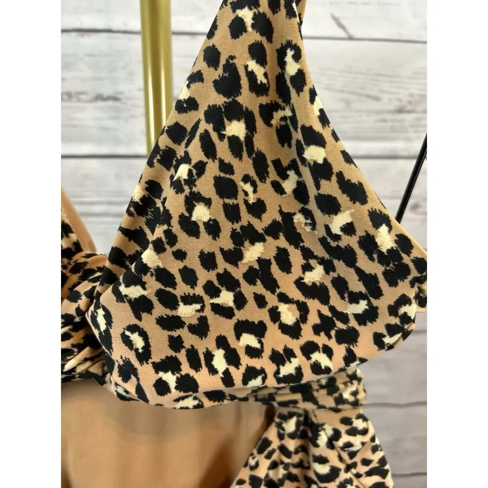 Aerie AE Leopard Print Full Coverage Wrap One Piece Monokini Swimsuit Size Large - Picture 3 of 6